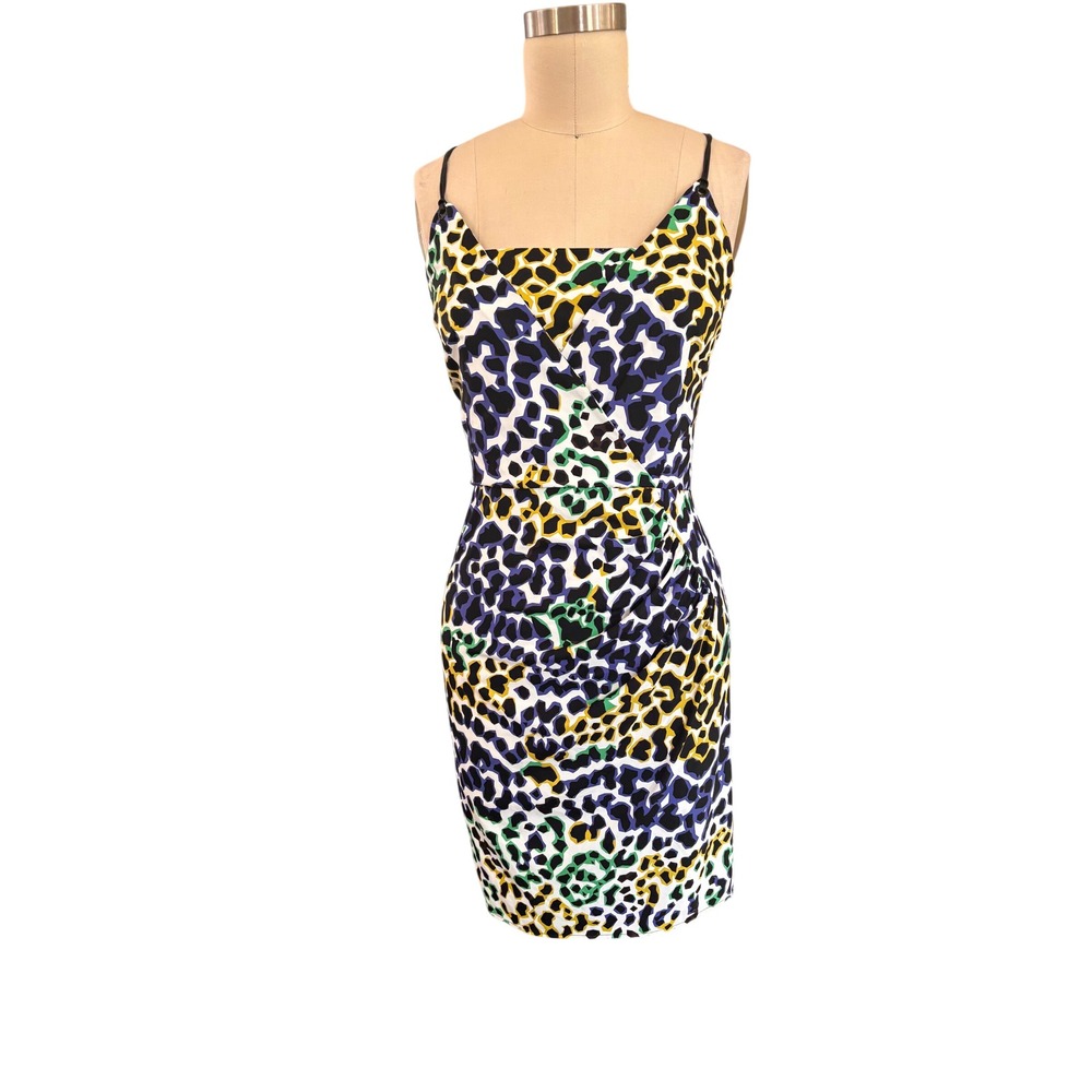 Animal Print Milly Surplice Ruched Sheath Dress L Multi-Color